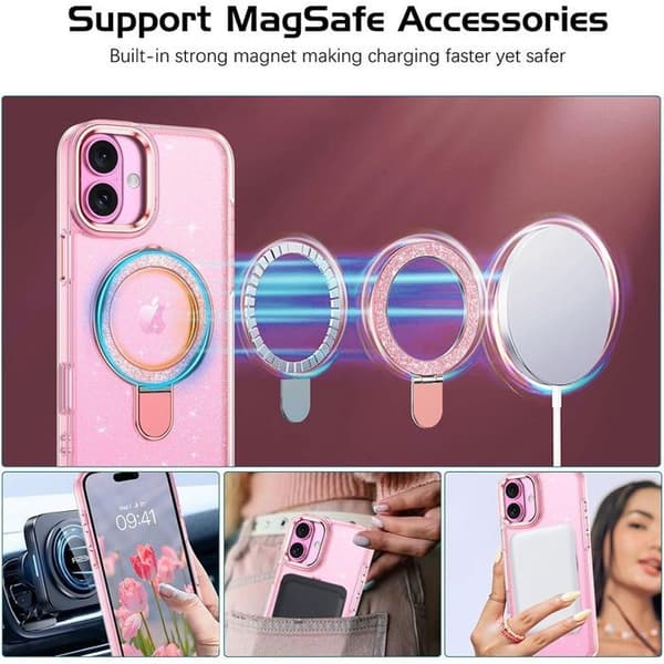 Skyddsskal - BOOLING - för iPhone 17 - Stötsäker PC Silikon Magnetisk Ring Rosa - 2 Skyddsglas Rosa