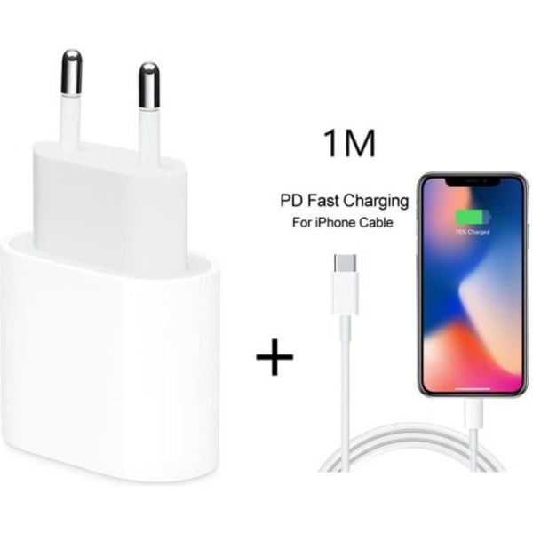 20W Laddare Strömadapter för iPhone 12 Pro Max USB-C Port Snabbladdning 3.0 EU väggkontakt USB Typ C Laddningskabel, 1m