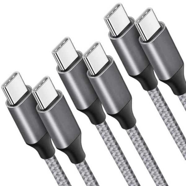 3-pack USB-C till USB-C-kabel 3A snabbladdning för Samsung S23 Ultra S23+ S22+ S22 Plus S21 FE S21 S10 S10e S9 - Nylonflätad 1M Grå