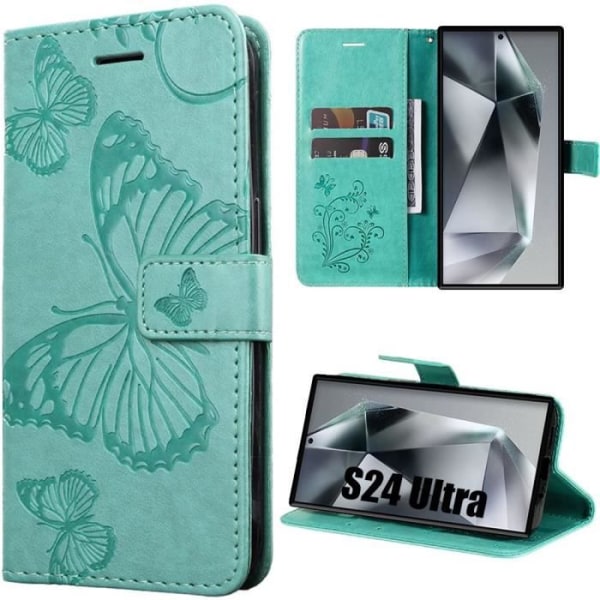 Skyddsskal - Samsung - Galaxy S24 Ultra - Stöttålig - PU-läder - Fjärilmönster Grön