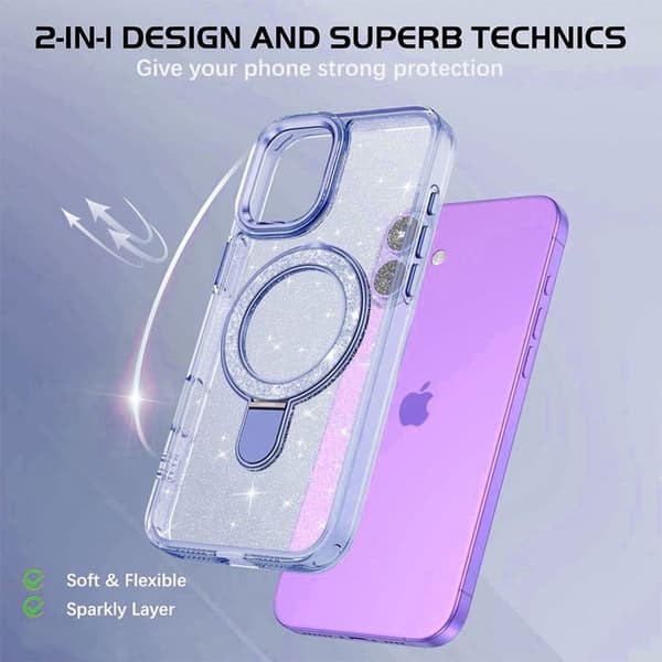 Skyddsskal - BOOLING - för iPhone 17 - Hybrid med Glittrande Magnetring - Blå Blå