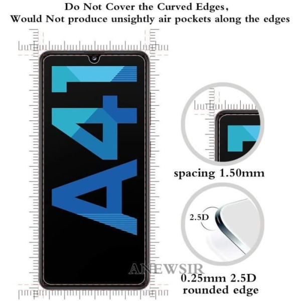 3 stykker hærdet glas til Samsung Galaxy A41, anti-ridse boblefri 9H hårdhed Ultra klar skærmbeskytter til Samsung Galaxy