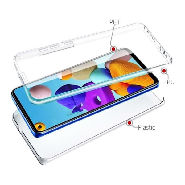 För Samsung Galaxy A21S 6,5" SM-A217F: Silikon främre och bakre skal 360° Fullständigt skydd + Mini Stylus - TRANSPARENT