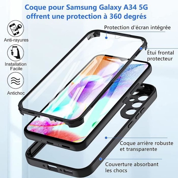 360 Skyddsfodral för Samsung Galaxy A34 5G - Svart - Fullt skydd Anti-Scratch Svart