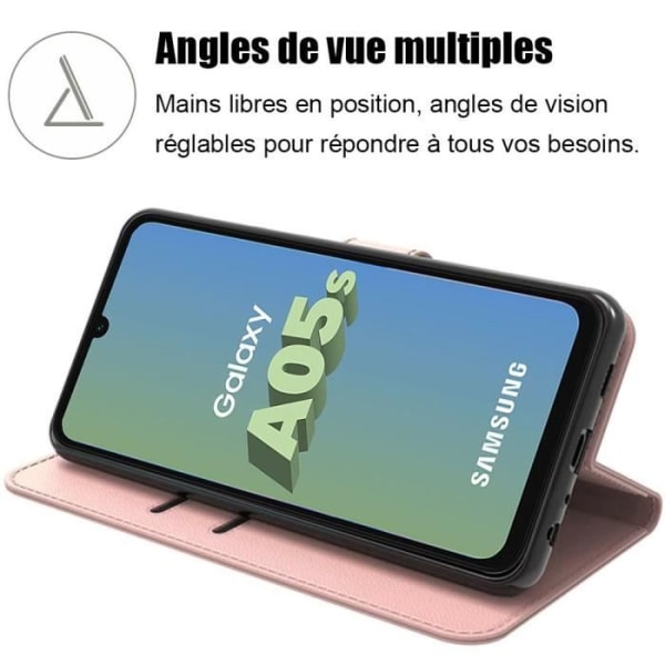 Fodral för Samsung Galaxy A05s, rosa, stötsäkert skydd i PU-läder och TPU-interiör (ej för A05)