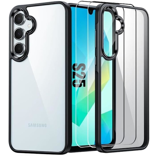 Fodral + 2 härdade glasögon till Samsung Galaxy S25, Anti-Scratch Transparent Hard Back