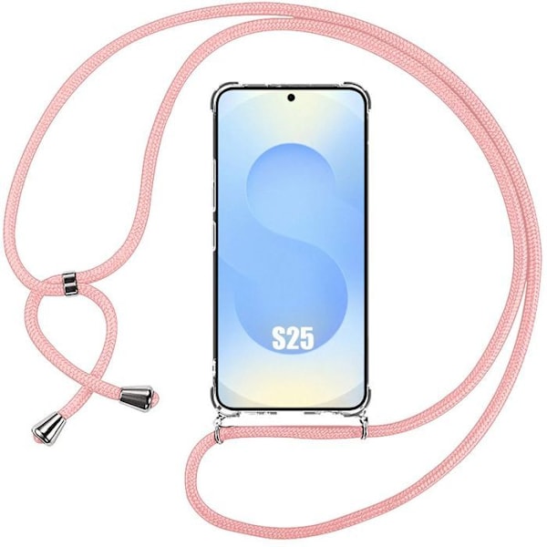 Coque til Samsung Galaxy S25 - Stødbeskyttelse med lyserød snor - BOOLING® Transparent