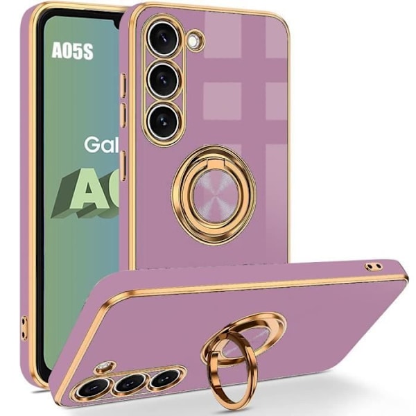 Fodral för Samsung Galaxy A05s (ej för A05), lila, stötsäkert skyddande silikonskydd med roterande ringhållare