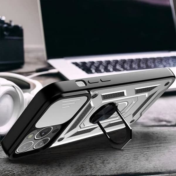 Skyddsskal - BOOLING - för iPhone 16 Pro - Hårdt Antichock - Ställ - 2 Härdade Glas Silver