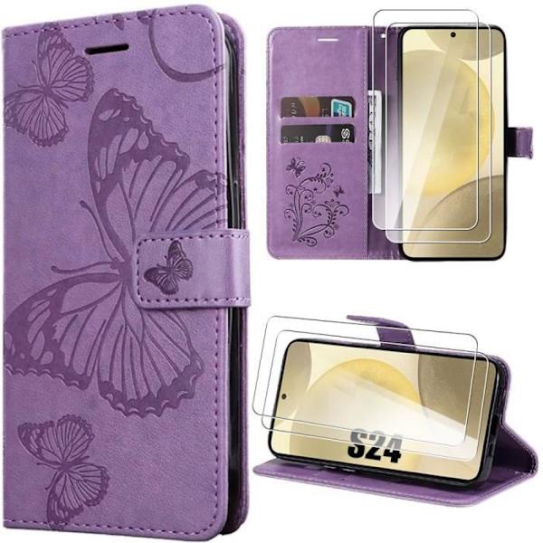 Skyddsfodral - Samsung - Galaxy S24 - PU-läder - Fjärilsmönster - Lila Lila