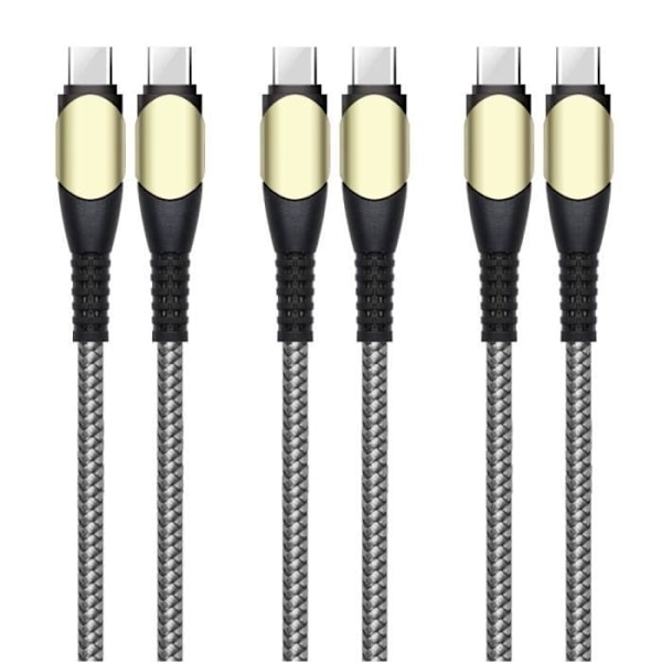 Lot-3 USB-C till USB-C-kabel 60W Snabb för Samsung Xiaomi Redmi OPPO - Robust Nylon 1M Grå - E.F.ANSLUTNING grå