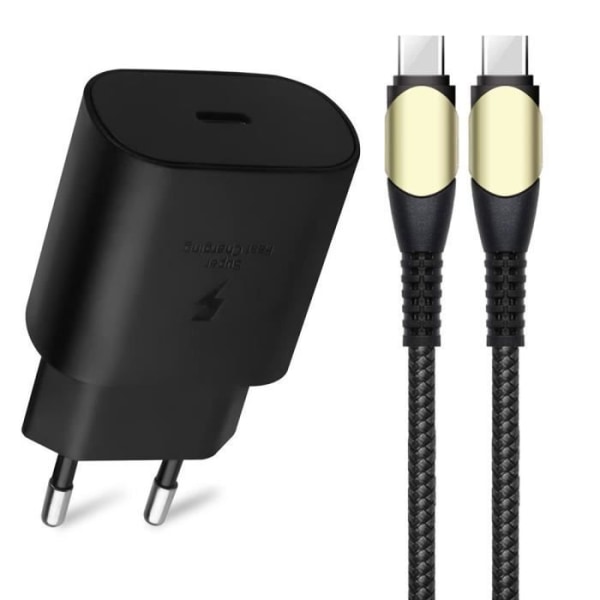 Laddare Adapter 25W + Snabbt USB-C Kabel 60W för Samsung S25 S24 S22 Ultra S22 S23+ S23 Ultra S21 FE S21 S20 S10 - Svart Svart