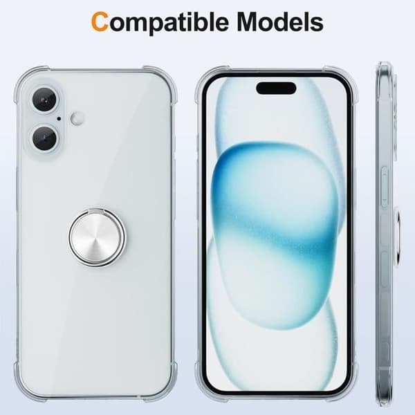 Fodral för iPhone 16 Plus, med 360 graders roterande silverringhållare