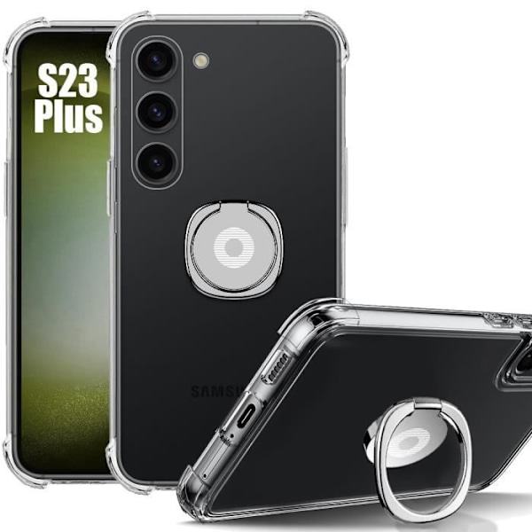 Silikonfodral till Samsung Galaxy S23+-S23 Plus Stötsäkert Transparent med Ringhållare Silver