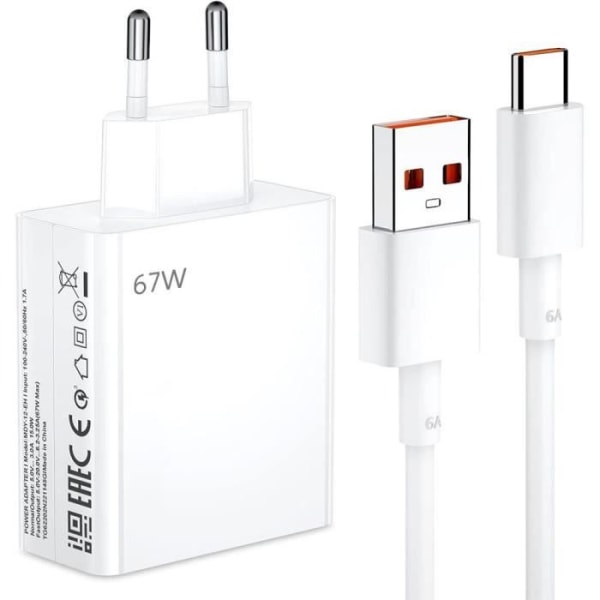 67W laddare + 1M USB-C-kabel för Xiaomi 13T, 13T Pro, Xiaomi 13 Ultra, Xiaomi 13, 13 Pro, 13 Lite