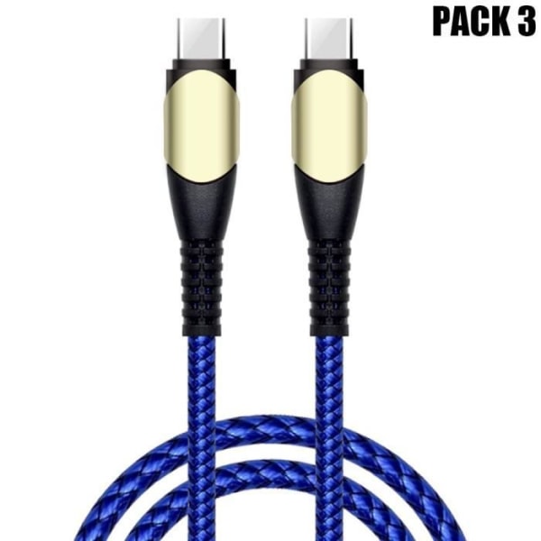 3-pack 60W snabb USB-C till USB-C-kabel för OPPO Reno 8 Pro Find X3 X5 Lite A16 A53 A53S A54 A94 - 1M förstärkt nylonblå