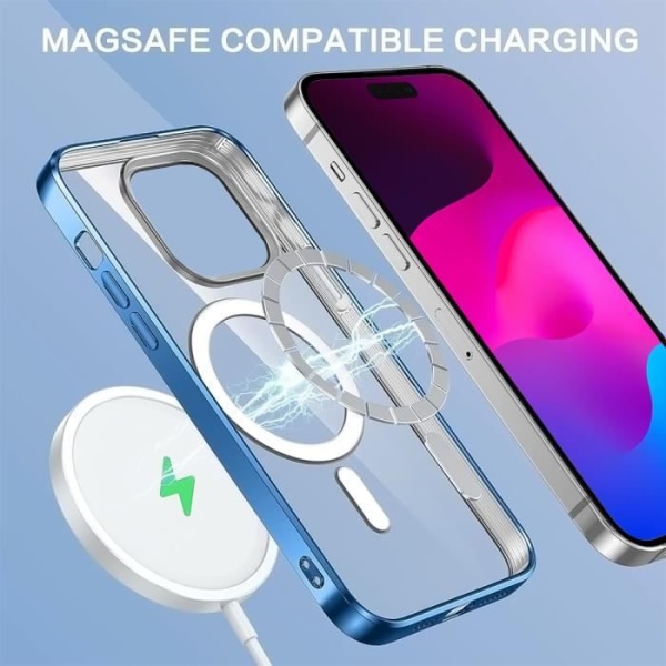 Skal till iPhone 15 Plus - Genomskinligt silikonskydd Blå kromkontur med magnetisk cirkel Blå