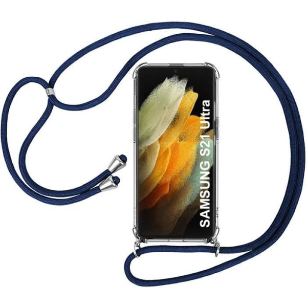 Crossbody-taske til Samsung S21 Ultra (6,8") Blød anti-ridse gennemsigtig + skulderrem Marineblå Transparent-marinblå