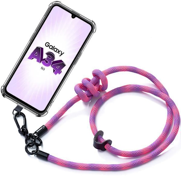 Crossbody-fodral för Samsung Galaxy A34 5G Transparent Anti-Rap-skydd med axelrem Rosa
