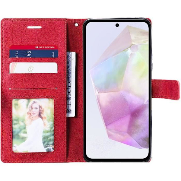 Skyddande fodral - BOOLING - Samsung Galaxy A35 5G - Röd - Retro Lädereffekt - Stödfunktion Röd