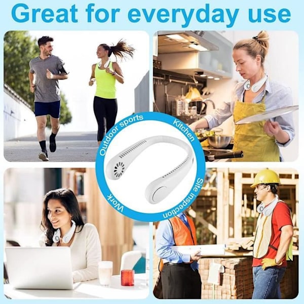 USB halsfläkt 3-hastighets mini flexibel bärbar fläkt - Tyst 4400mAh uppladdningsbar resa - vit