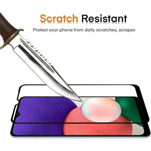 Inbyggt härdat glas för Samsung A22 5G (6,6 tum) paket med 2 svarta glasfilmer Anti-rep Hög motståndskraft Transparent med svart kant