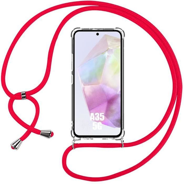Skyddshölje - Samsung - Galaxy A35 5G - Stötsäker - Silikon - Röd Axelslena Klart, rött