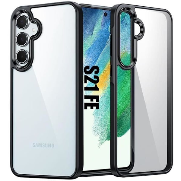 Fodral för Samsung Galaxy S21 FE (ej för S21) - Stötsäkert skydd Transparent hård rygg + svart TPU-kant