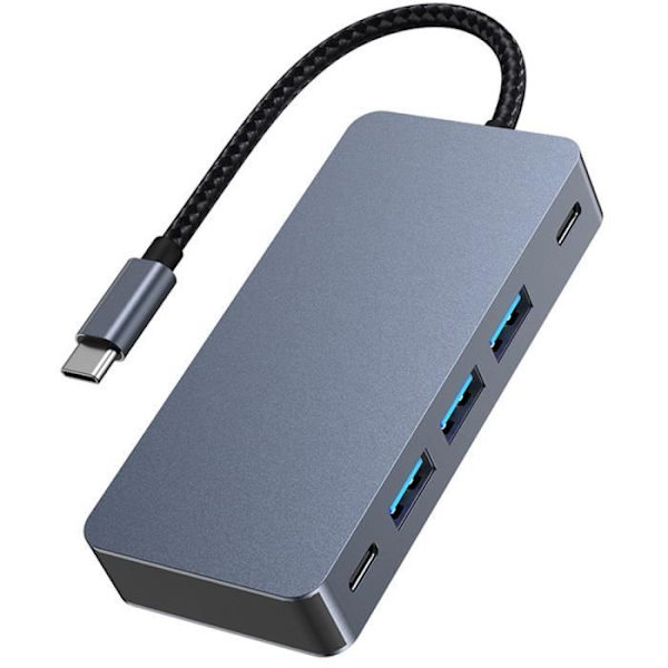 Adaptör Hub 7 i 1 - BOOLING - USB-C till Dubbel HDMI 4K - 3 USB 3.0-portar - PD-laddning 100W - Aluminium