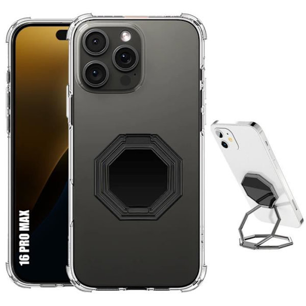 Fodral till iPhone 16 Pro Max - Stötsäkert transparent silikonskydd med justerbart stöd