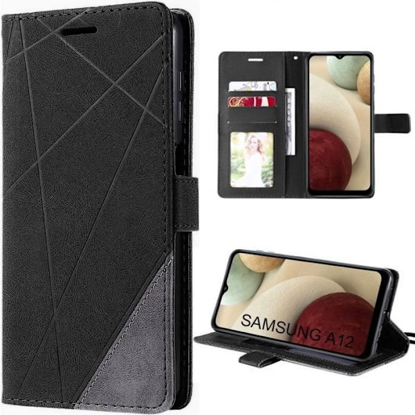 Fodral till Samsung Galaxy A12 - BOOLING - Svart - Halvstyv - Lädereffekt - Anti-Shock - Anti-Scratch Svart