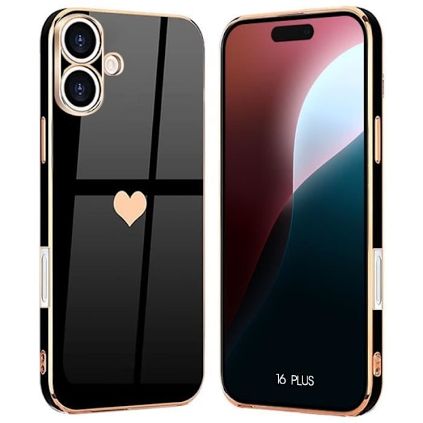 Skyddsskal - Hjärtmotiv - iPhone 16 Plus - Mjuk - Repåtrig - Svart Svart