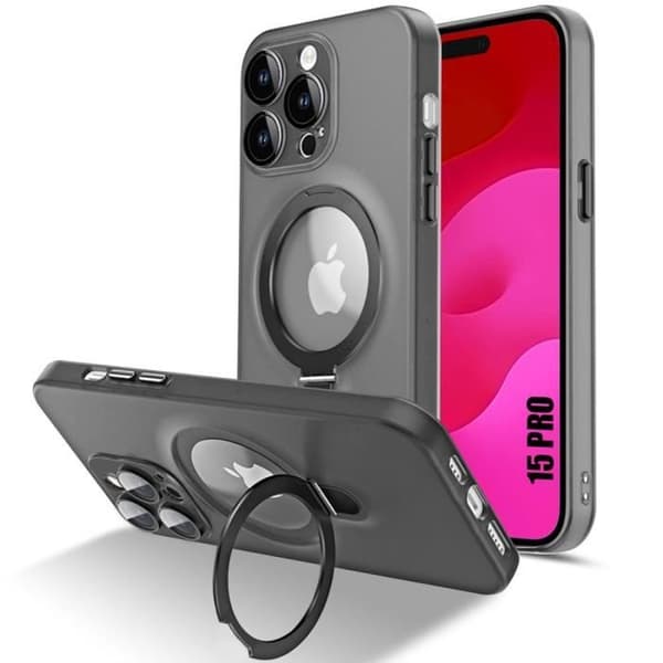 Coque - BOOLING - för iPhone 15 Pro - Stötsäker - Magnetiskt Stöd - Kameraskydd Svart