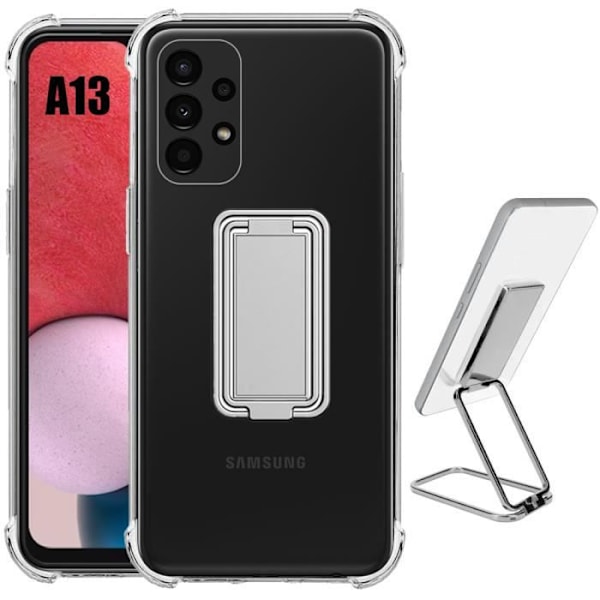 Stötsäkert skyddsfodral för Samsung Galaxy A13 4G-5G med vikbart metallstöd - BOOLING transparent-silver