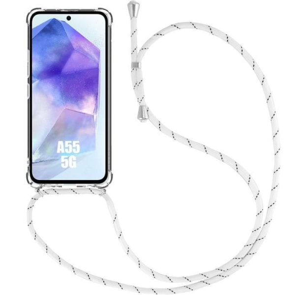 Etui til Samsung Galaxy A55 5G, stødsikker beskyttelse i gennemsigtig silikone med hvid ledning Transparent, vit