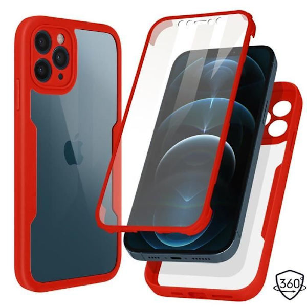 Fodral för iPhone 12 Pro (6,1") 360° skydd Taktil framsida + Transparent hård baksida och röd kontur Transparent