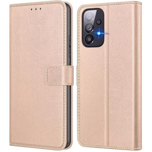 Fodral för Samsung A53 5G (6,5 tum) guld med förvaringsskylt Anti-scratch Anti-Shock Lädereffekt 360 graders skydd gyllene