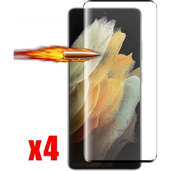 4x härdat glas för Samsung S22 Ultra Clear Fullt skydd med svart kant Transparent med svart kant