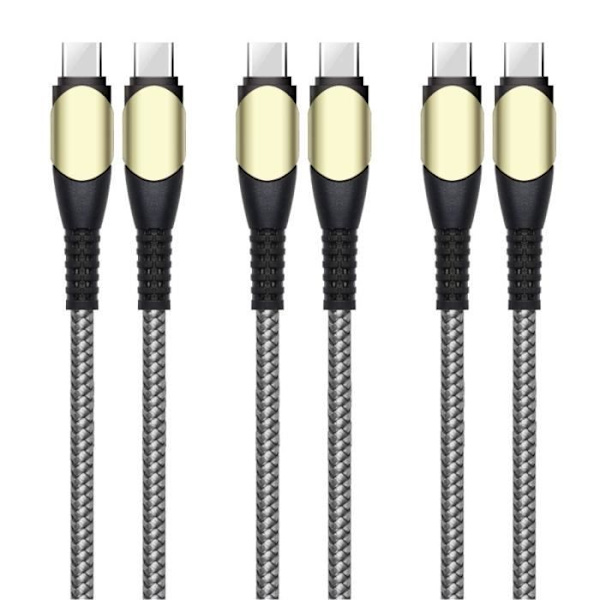 Lot-3 USB-C till USB-C 60W Snabb kabel för iPhone 16 Pro Max - iPhone 16 Pro - iPhone 16 - iPhone 16e - Robust nylon 1M Grå Grå