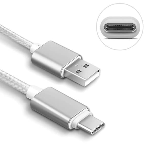 USB Typ C-kabel, 1M, för telefon -Silvernylon