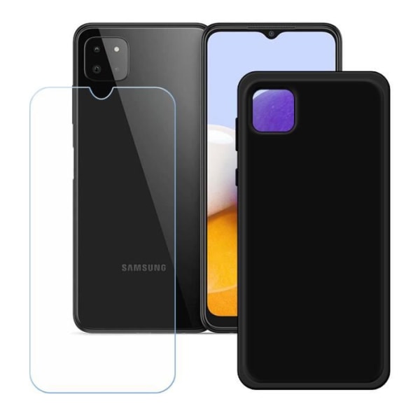 FZ svart fodral för Samsung Galaxy A22 5G (6,4") + härdat glas, HD skyddsfilm - TPU silikonfodral skal. sort