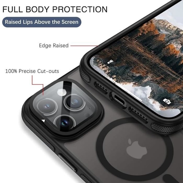 Cover til iPhone 16 Pro med magnetisk ring, stødsikker gennemsigtig + beskyttelse af bagkamera Svart