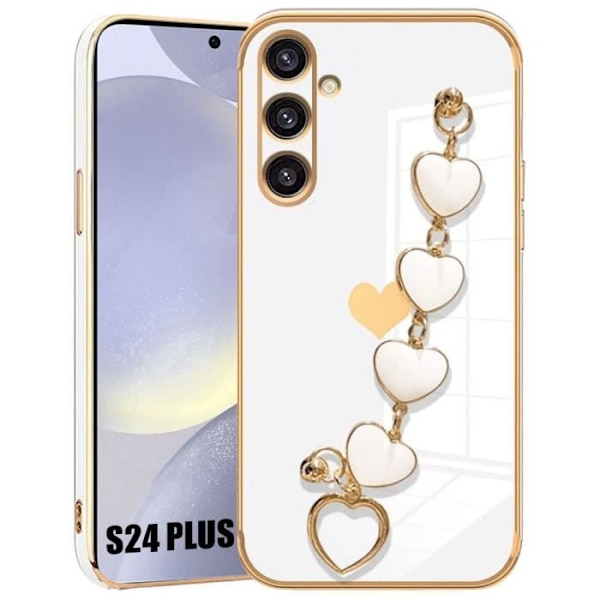 Armbandsfodral för Samsung Galaxy S24 Plus (S24+), Vitt hjärta Mönster Mjuk TPU Stötsäker Anti-Scratch