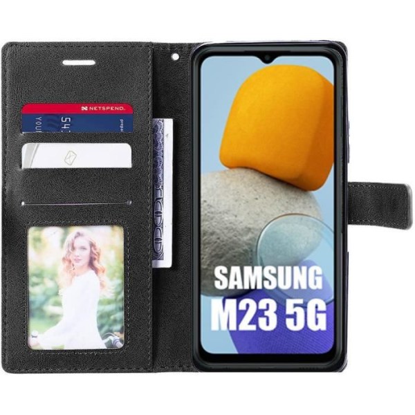 Etui til Samsung Galaxy M23 5G Magnetisk lukning i sort lædereffekt