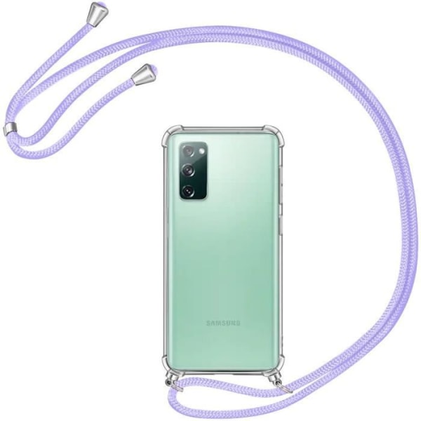 Halsremsfodral för Samsung S20 FE (6,5") Stötsäker TPU-förstärkt hörn medföljer Lanyard Lila Transparent-lila