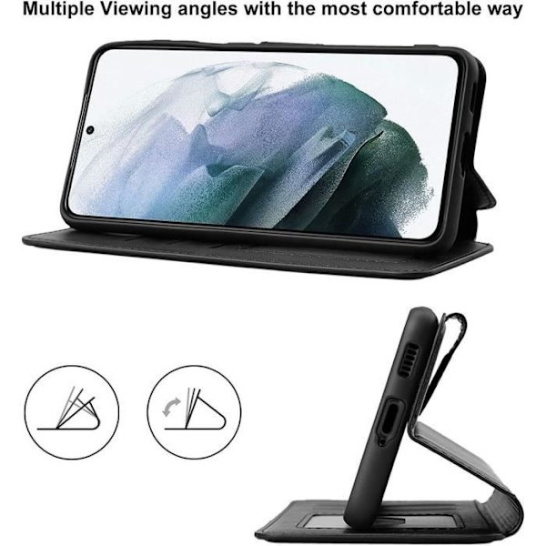 Skyddspaket - Samsung - S21 Ultra - Svart lädereffekt fodral - 2 härdade glas - 360° skydd Svart