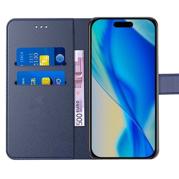 Skyddsfodral för iPhone 17 Pro Max - BOOLING - Stöttålig skydd med läderlook i marinblå - 2 härdade glas marinblå