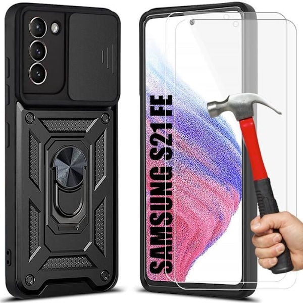 Skyddskal - PROSHOP - Samsung S21 FE - Styv - Metallstativ 360° - 2 Härdat glas Svart
