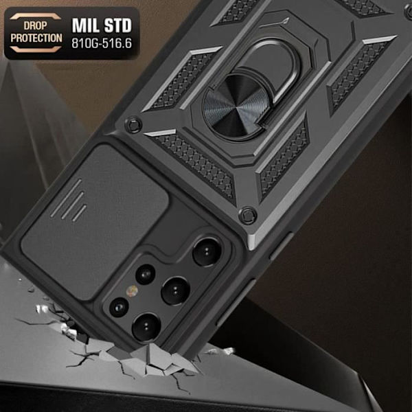 Pack 2 härdade glasögon + fodral för Samsung S22 Ultra Black förstärkt kant stötsäkert kameraskydd