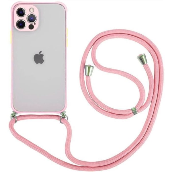 Fodral för iPhone 12 Pro (6,1") Halvtransparent Ljus Tunn Styv Frostad + Rosa axelrem Rosa